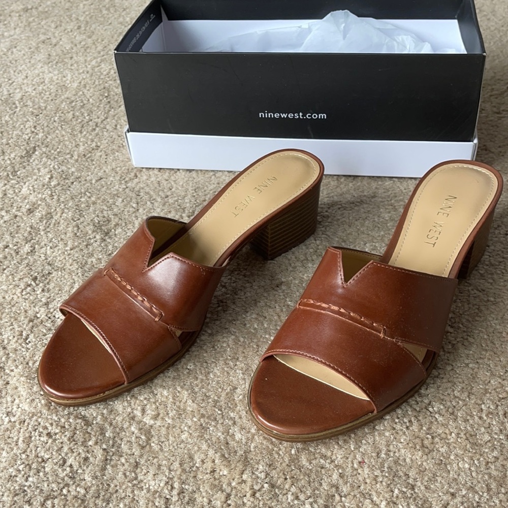 Nine West Women’s slip on leather open toe slides